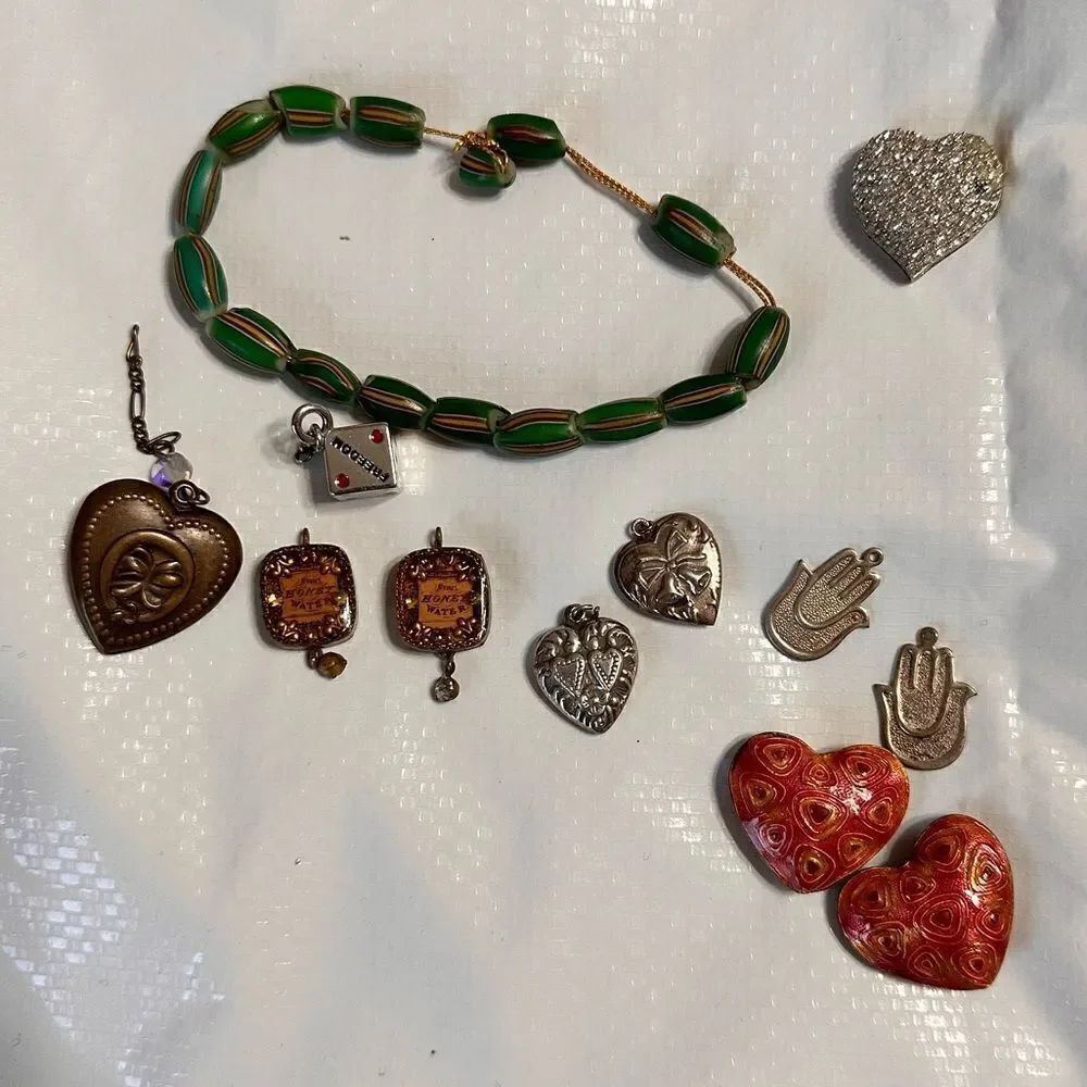 Jewelry lot for rehab; charms, Venetian watermelon beads, hearts, bangles